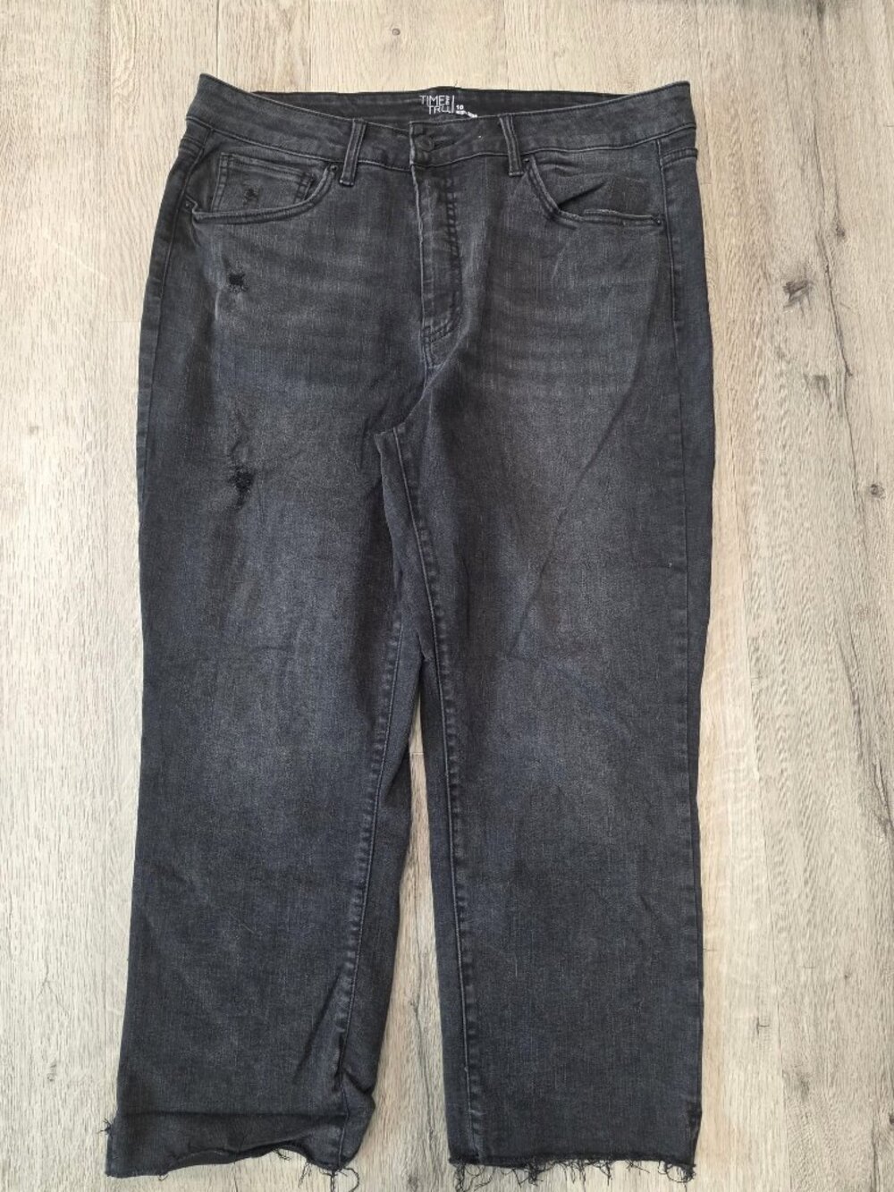 Time And Tru High Rise Black Distressed Jeans Size 16 With Raw Hem